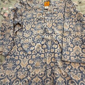 Vintage Ruby Rd. Blue and Tan Embellished Top